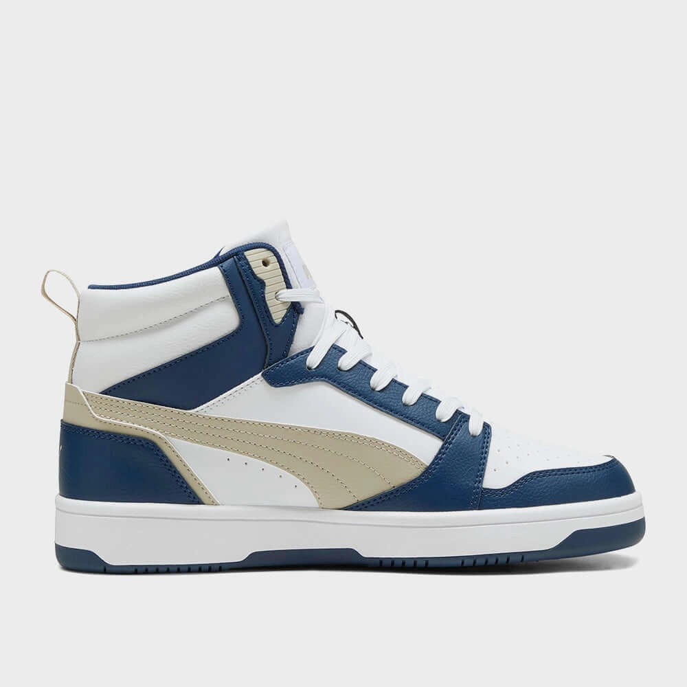 Fancy Basketball Shoes Puma Mens Rebound V6 Mid Sneakers Blue