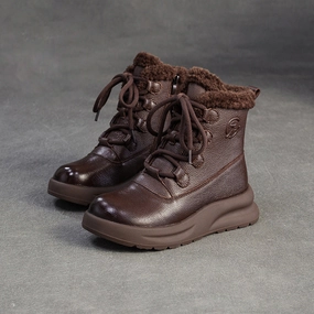 Extra Wide Snow Boots Women's Winter Furred Leather Warm Snow Boots