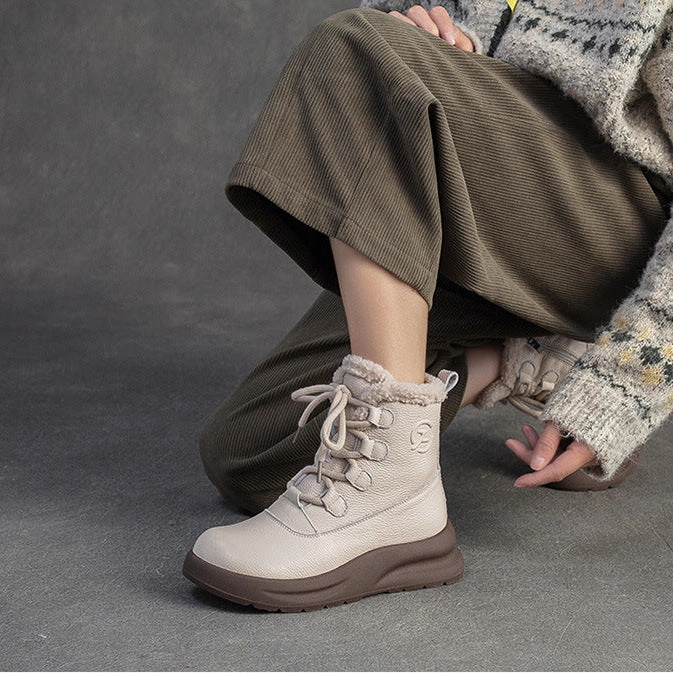 Women's Winter Furred Leather Warm Snow Boots Under Armor Snow Boots