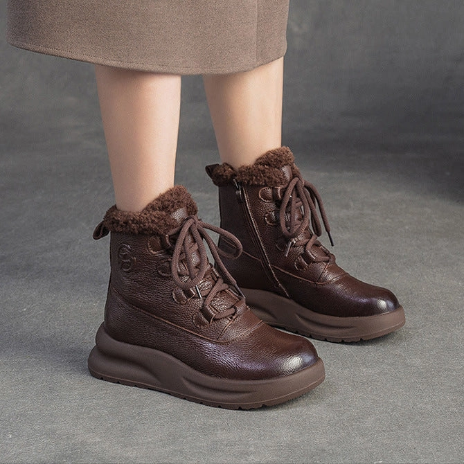 Christmas Snow Boots Women's Winter Furred Leather Warm Snow Boots