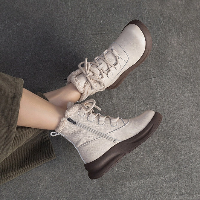 Women's Winter Furred Leather Warm Snow Boots Wing Shoes Snow Boots