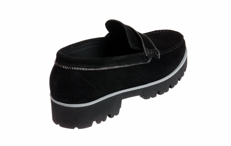 Vm Zip Black Ruched Loafers In Leather