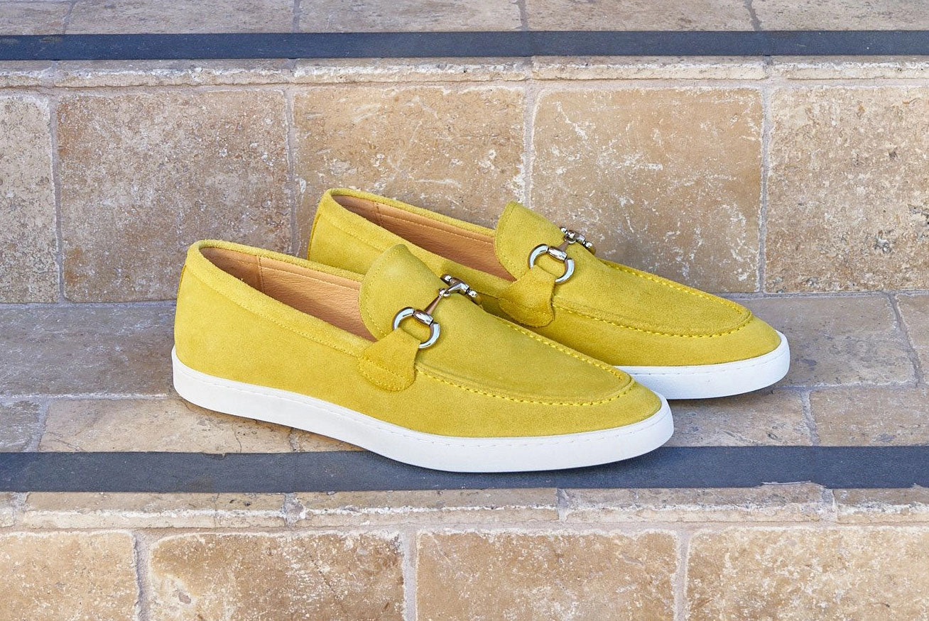Slip On Rain Shoes Suede Slip-On Horsebit Sneaker Yellow