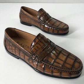 Crocodile Shoes Crocodile  Leather Shoes Mens Slip-On Driving Loafer Shoes Vintage Brown Sporting Loafers