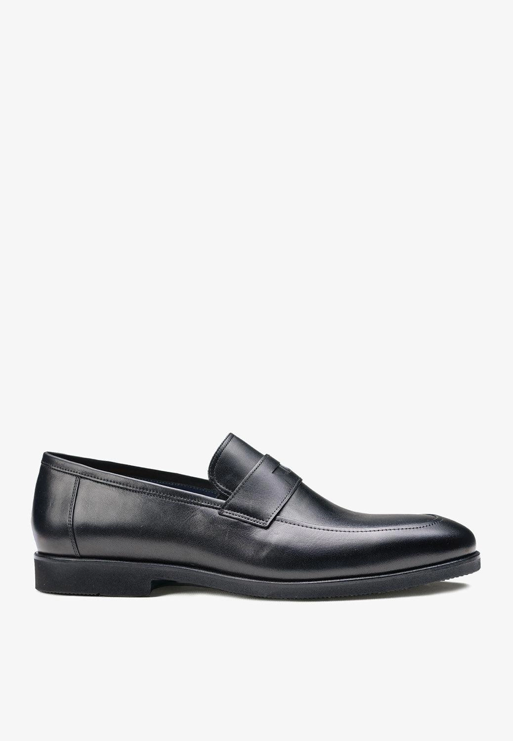 Soho Penny Loafer Full Grain Calf Leather Black Lightweight Silver Platform Loafers