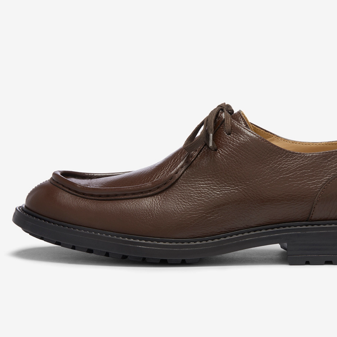 Shoe Laces Stay Tied Up Because Of Friction Men's Brown Pebbled Leather Tuscan Moc Boot