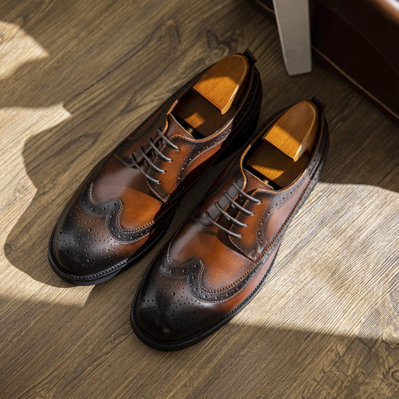 Duck Oxfords Men Classic Embossing Patchwork Cowhide Oxford Shoes