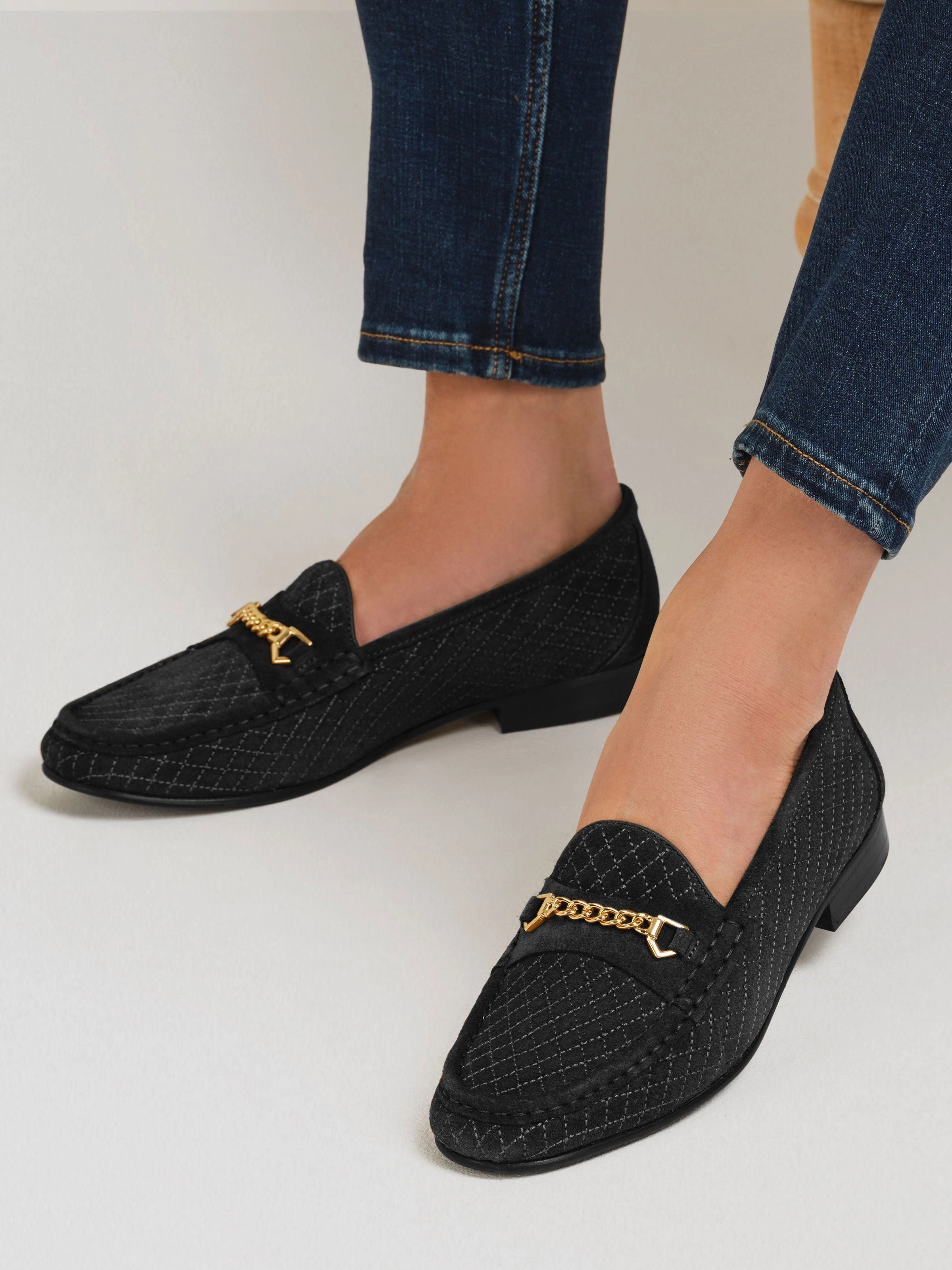 Quilted Apsley - Black Suede Cloth Loafers