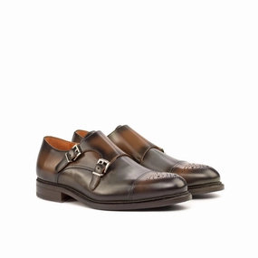 Gucci Brogues Burnished Grey & Brown Leather Double-Monk Shoes