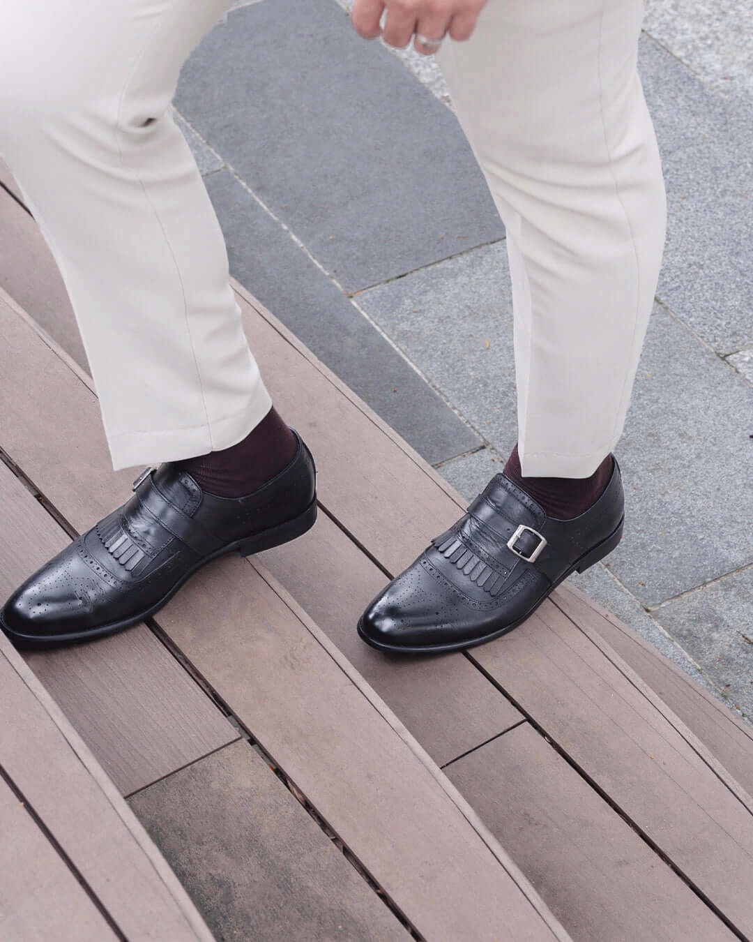 Hudson Shoes Brogues Jean Single Monk Strap - Solid Black