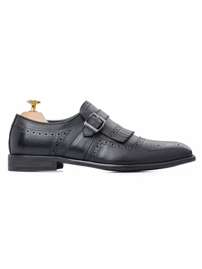 Jean Single Monk Strap - Solid Black Patent Snakeskin Brogues