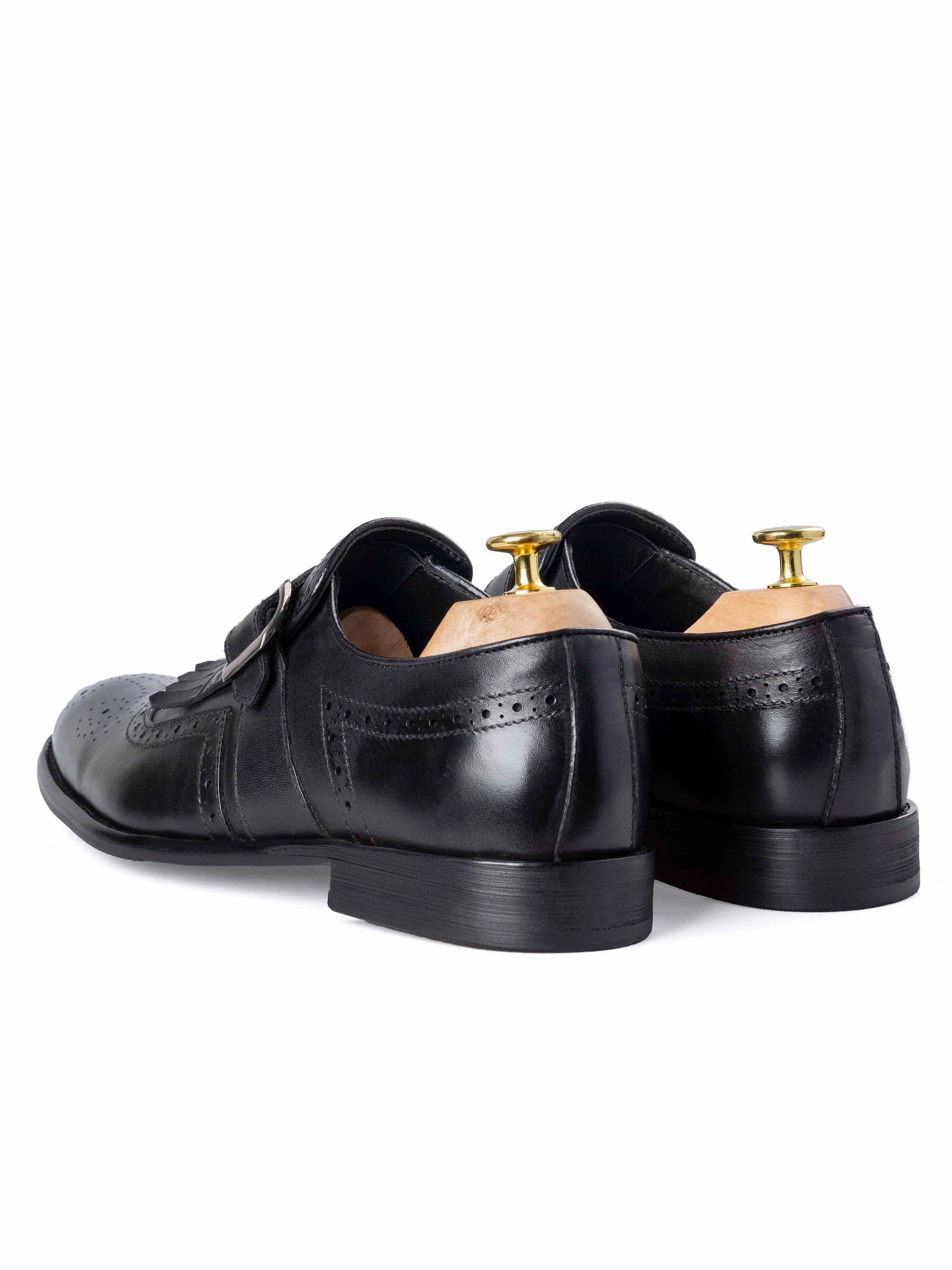 Roma Brogue Jean Single Monk Strap - Solid Black