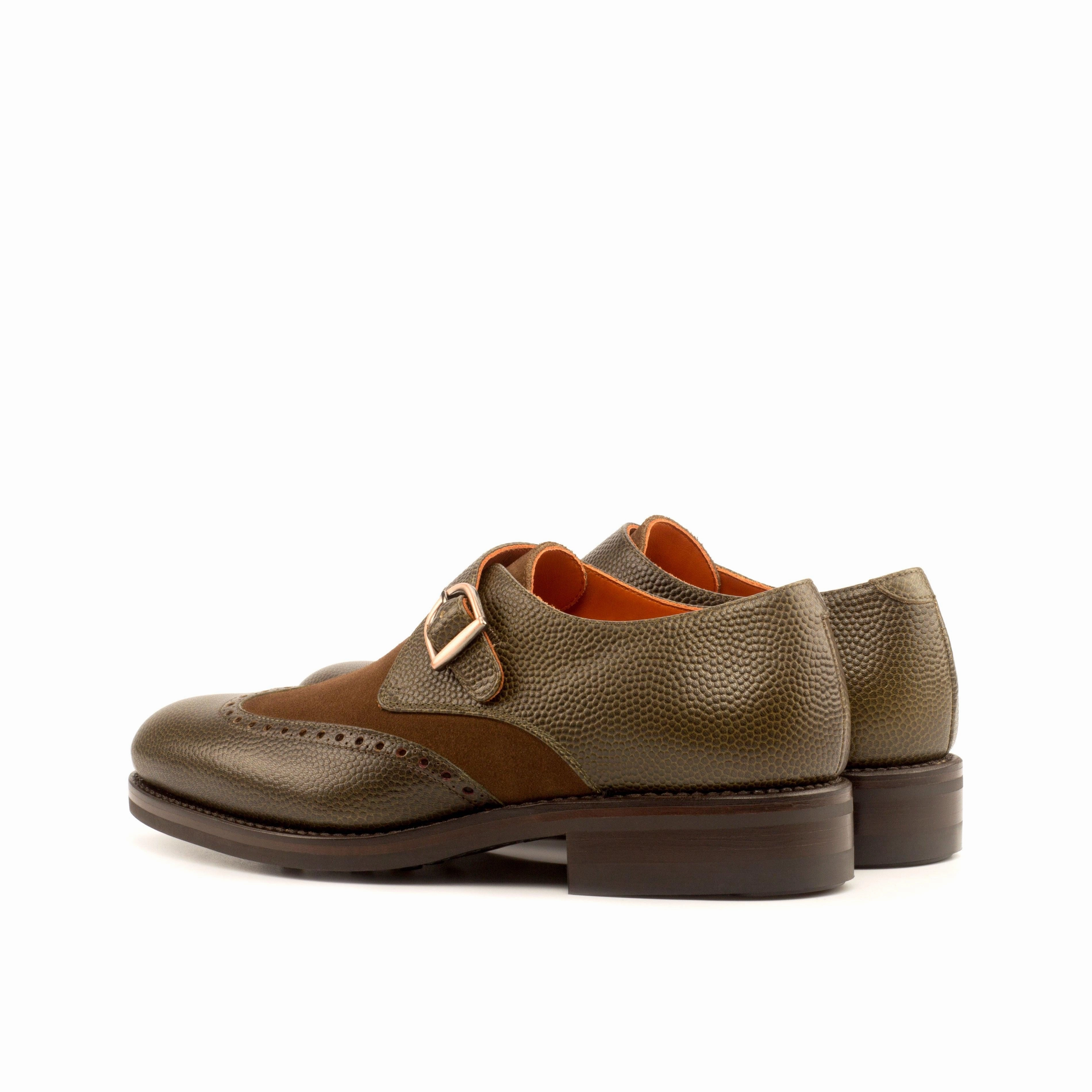 Loake Two Tone Brogues Olive Leather & Brown Suede Single Monk Shoes