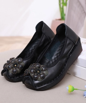 Mary Jane Barefoot Shoes Casual Black Flower Splicing Platform High Wedge Heels Shoes DF1002