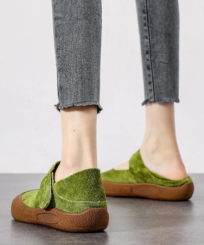 Mary Jane Shoes Original Splicing Green Casual Flats Buckle Platform Suede Strap