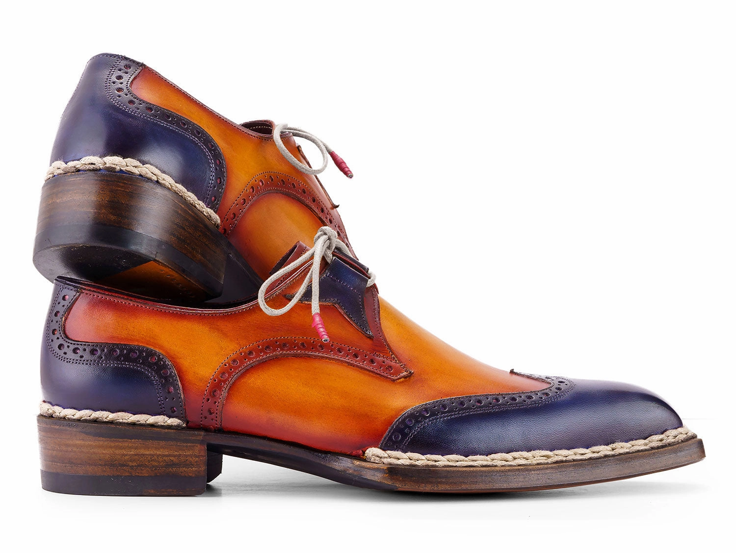 Paul Parkman Norwegian Welted Wingtip Men's Dress Shoes Blue and Camel (ID#8505-BLC) Oxford Style Lace Up Shoes