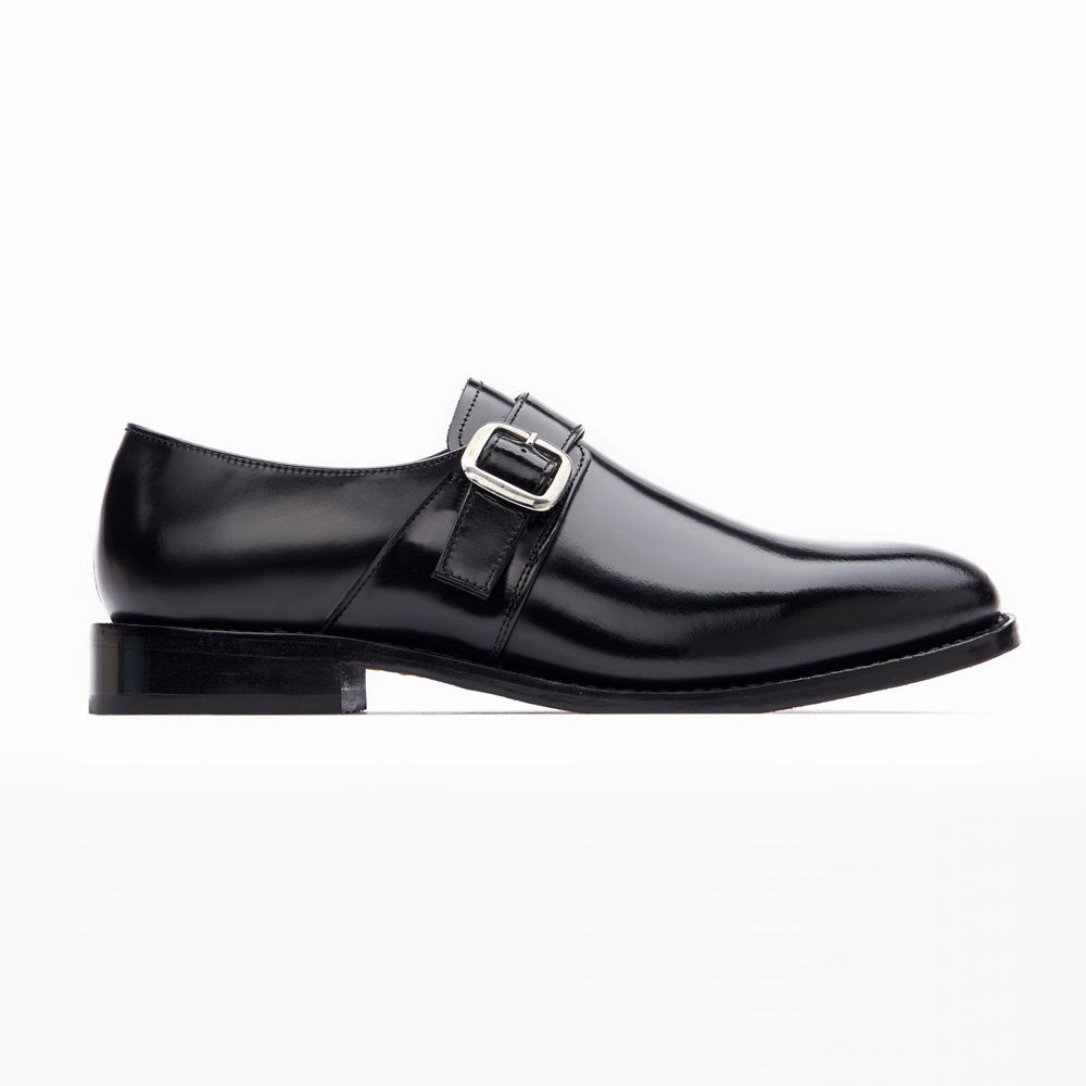 Monk Shoe - Black Soft Leather Brogue