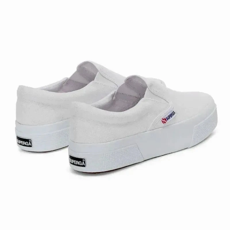 Superga Classic Platform Canvas Slip On - White Slip On Moc Toe Boots Slip On Boots Slip On Mule