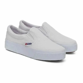 Superga Classic Platform Canvas Slip On - White Bobs Cat Slip Ons