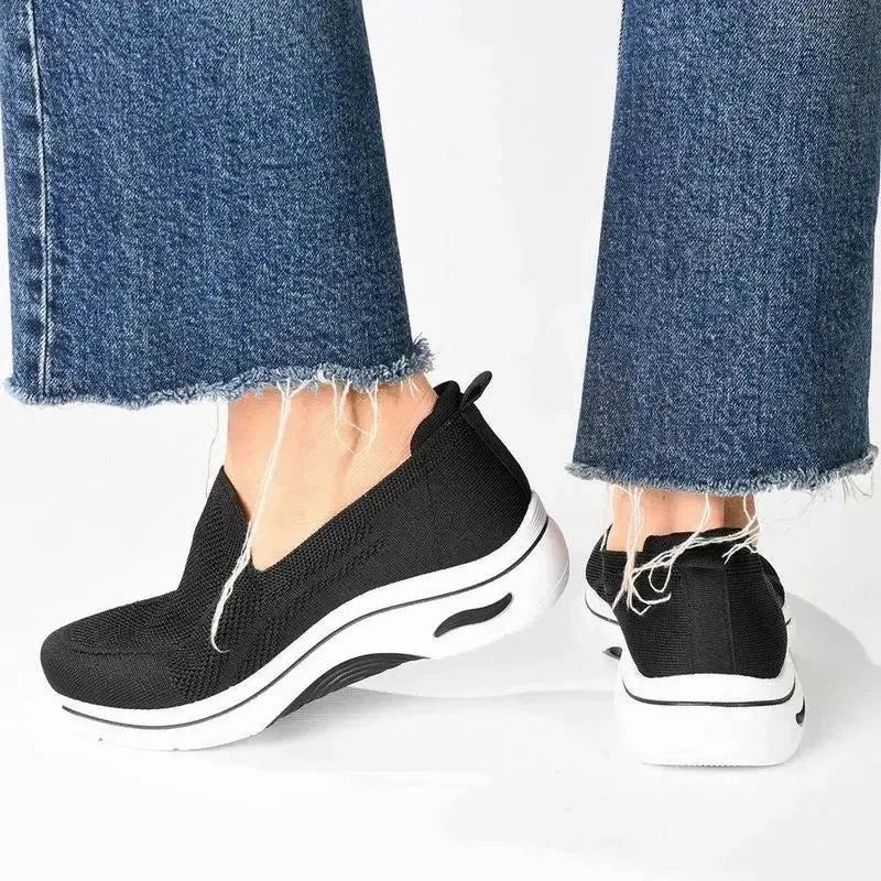 Alessio Fly Knit Slip On Sneaker  - Black / White Slip On Shoes For Snow