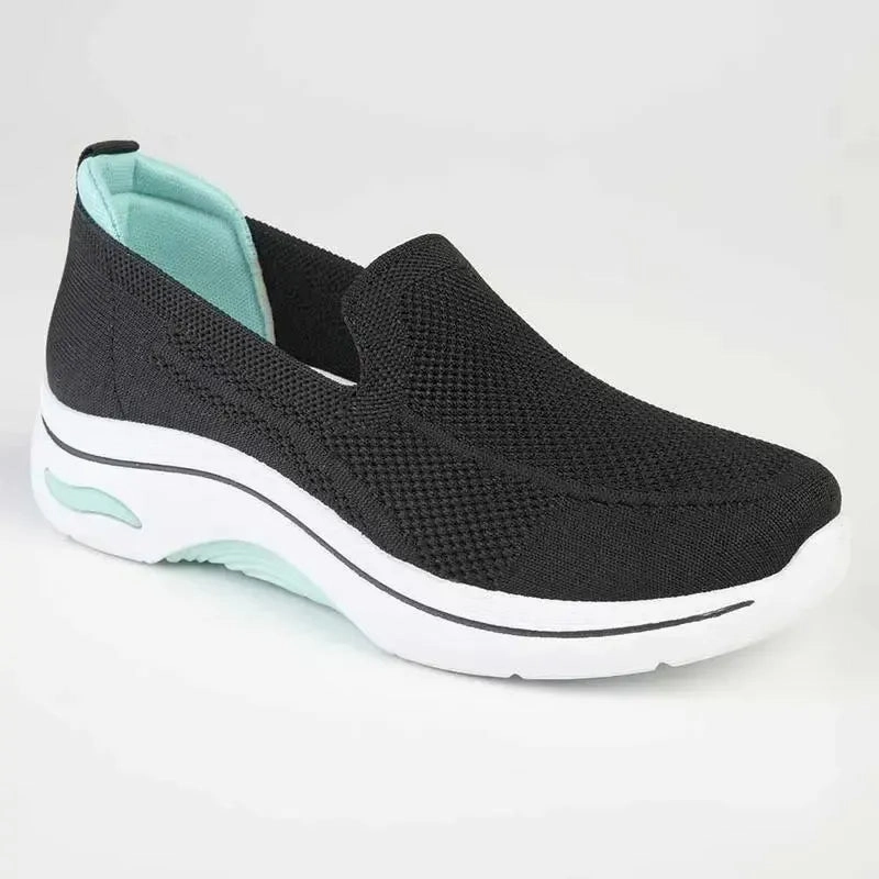 Open Toe Slip On Shoes Alessio Fly Knit Slip On Sneaker  - Black / White