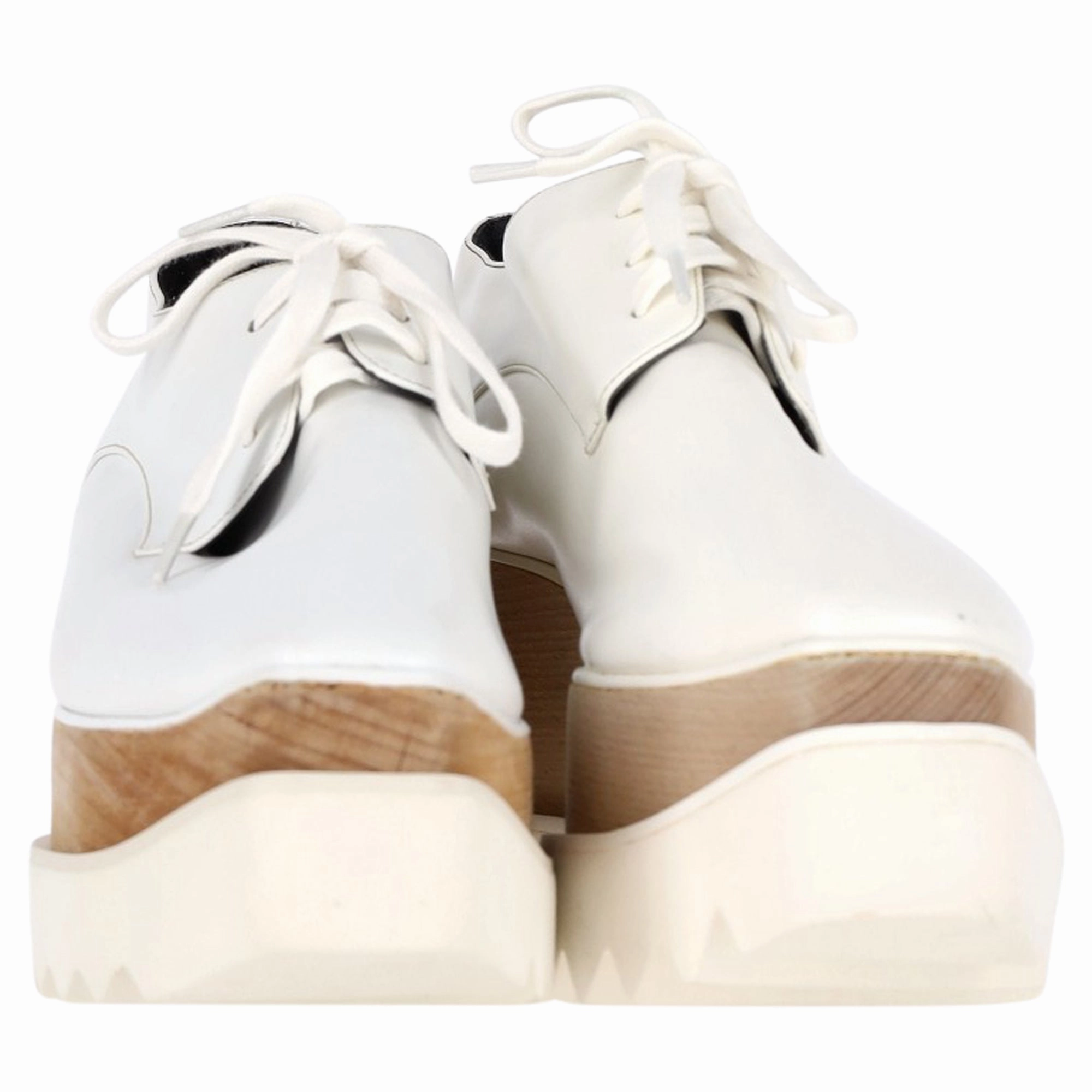 8065 Crazy Horse Leather Mary Jane Shoes Stella McCartney Elyse Platform Lace-Up Shoes in White Faux Leather