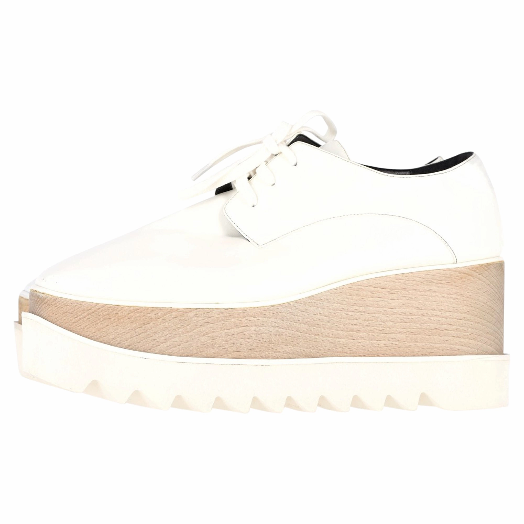 Stella McCartney Elyse Platform Lace-Up Shoes in White Faux Leather Mary Jane Shoes Leather Uk