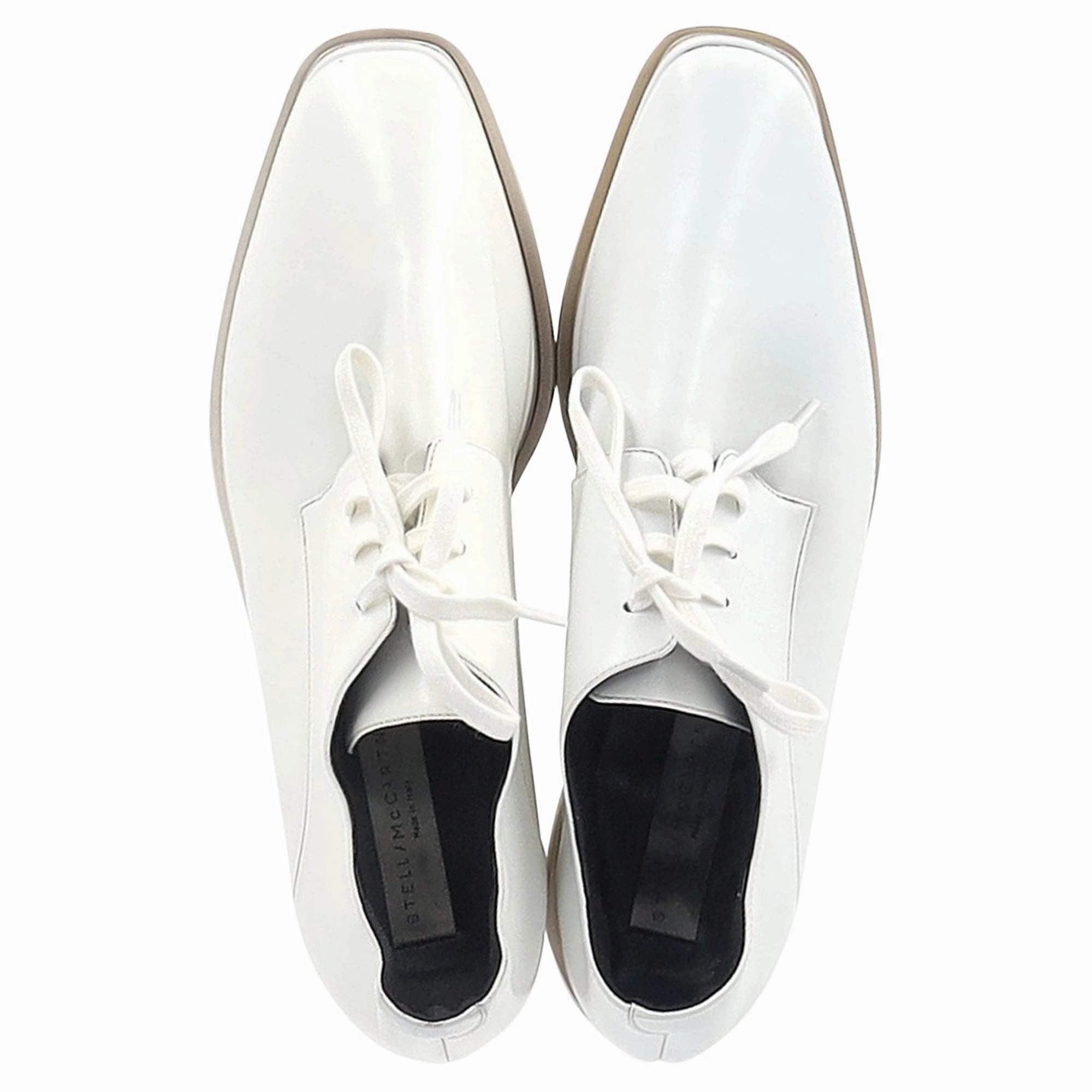 Stella McCartney Elyse Platform Lace-Up Shoes in White Faux Leather Sweet Mary Jane Flat Pumps Shoes