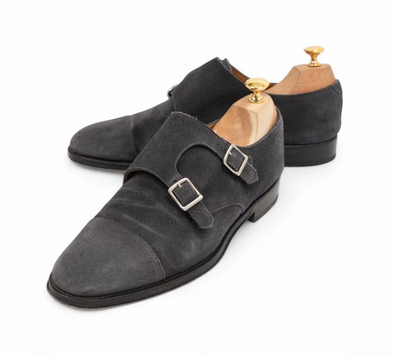 Dark Grey Suede Monk Burnished Brogues