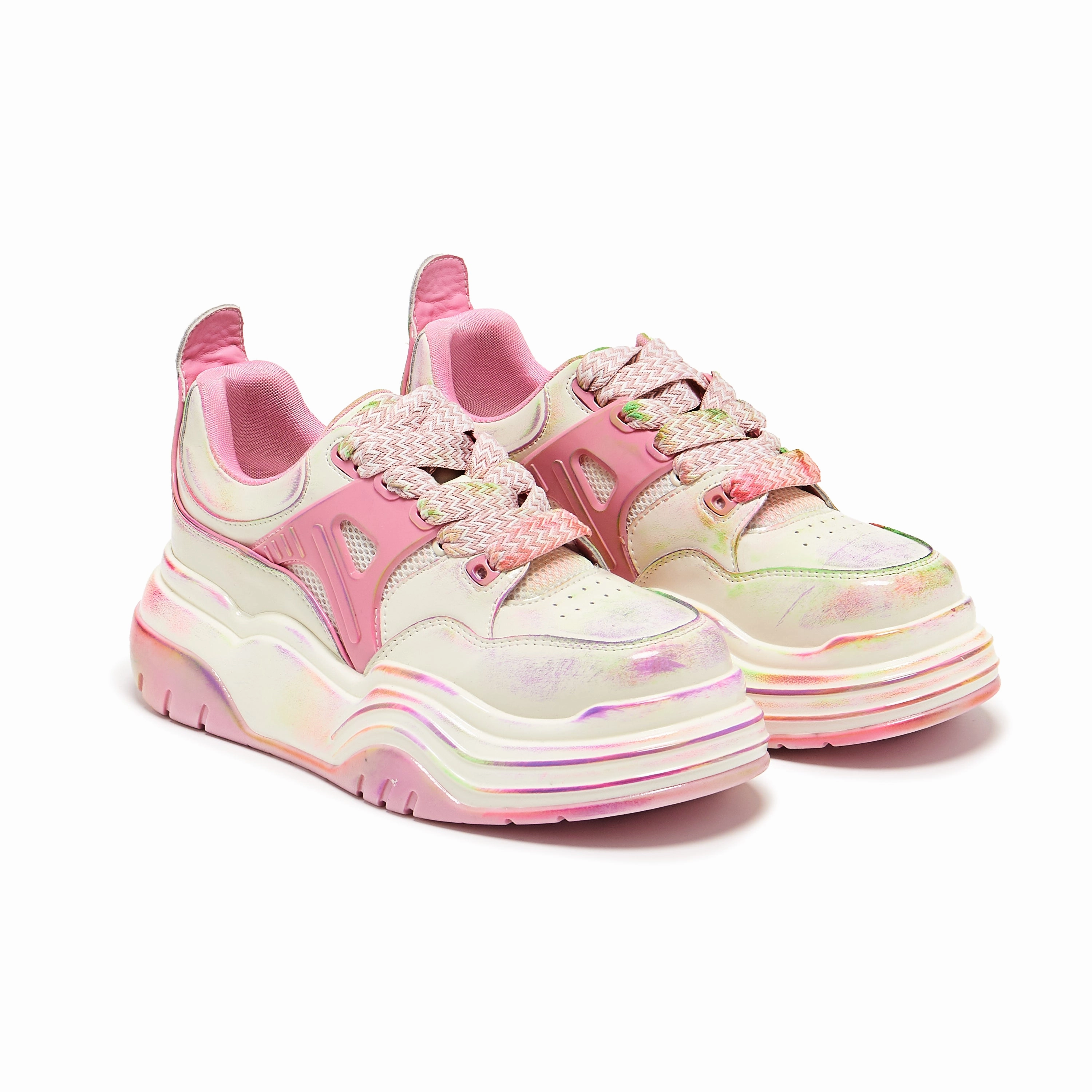 Diabetic Mary Jane Shoes Kaleidoscopic Platform Trainers - Rainbow