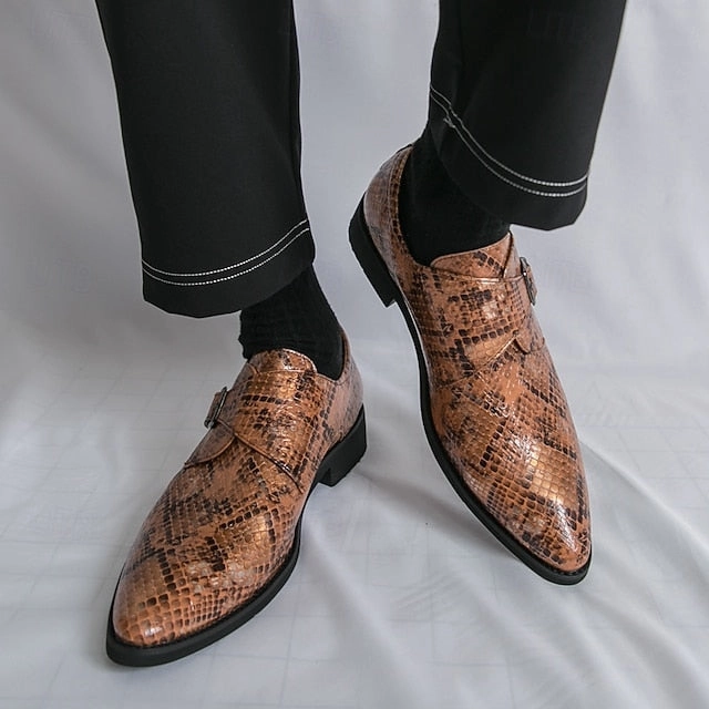 Shoes Snake Monk Strap  Classic for Men Print Brown Formal