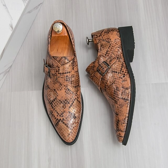 Shoes Snake Monk Strap  Classic for Men Print Brown Formal