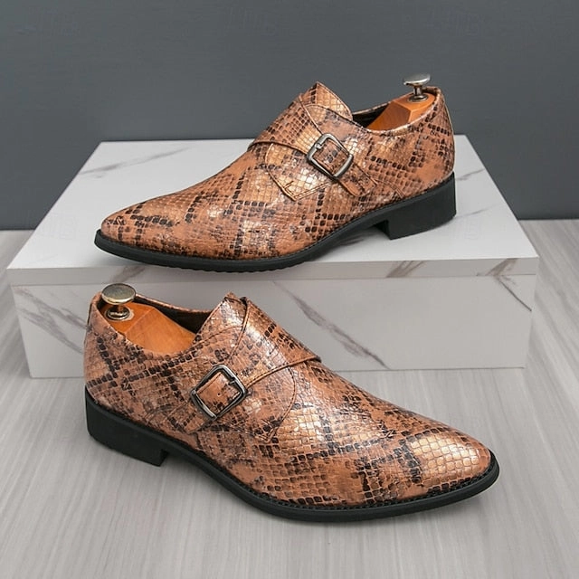 Shoes Snake Monk Strap  Classic for Men Print Brown Formal
