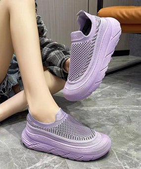Josef Seibel Sue 25 Leather Mary Jane Shoes Stylish Splicing Platform Flat Feet Shoes Purple Breathable Mesh AG1030