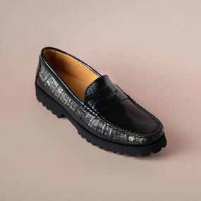 Di Chenzo - 8451 Black Patent Loafer with Black Combo Print Loafers Tabi