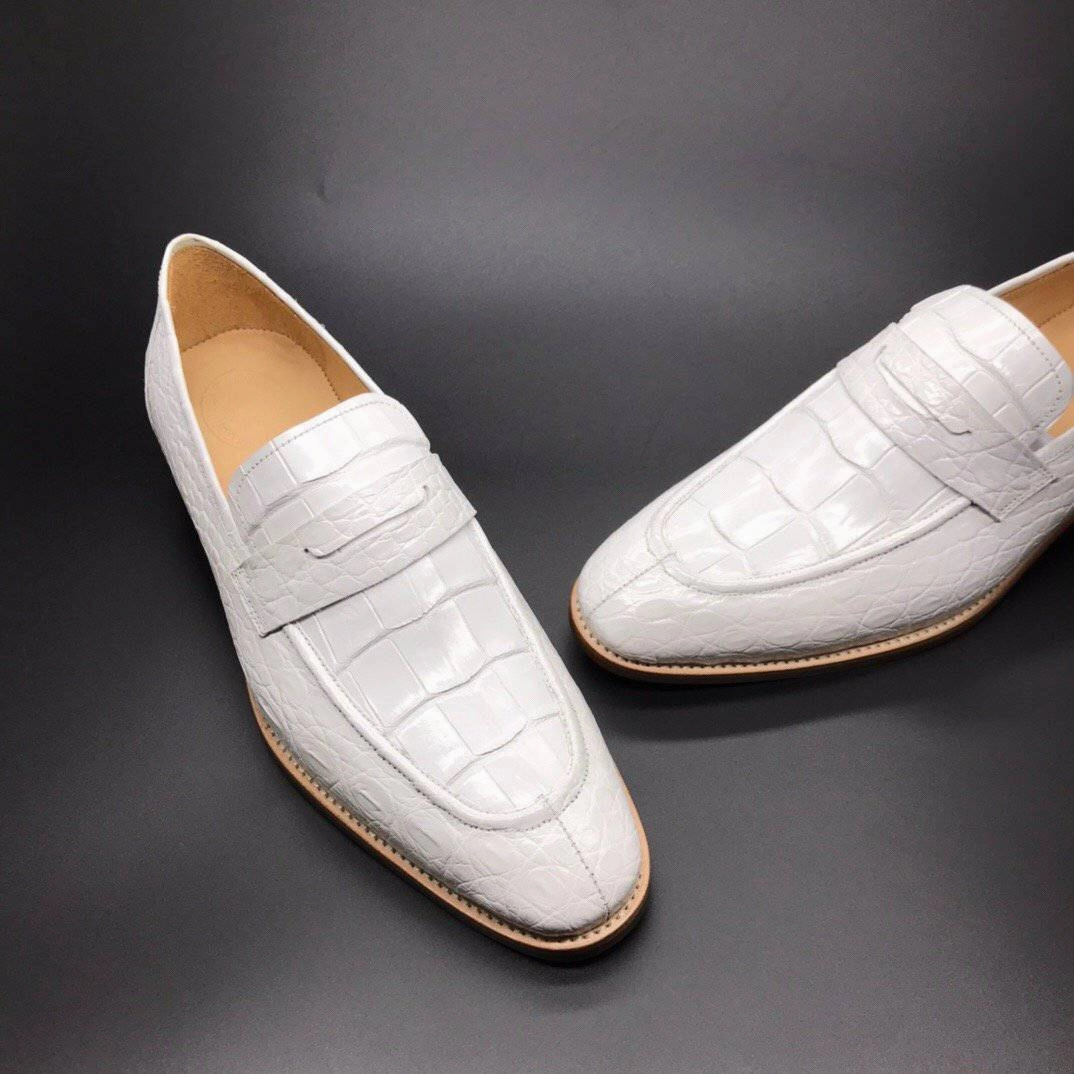 Loafers Types Crocodile Shoes Genuine Crocodile Leather Mens Penny Loafers Dress Shoes White