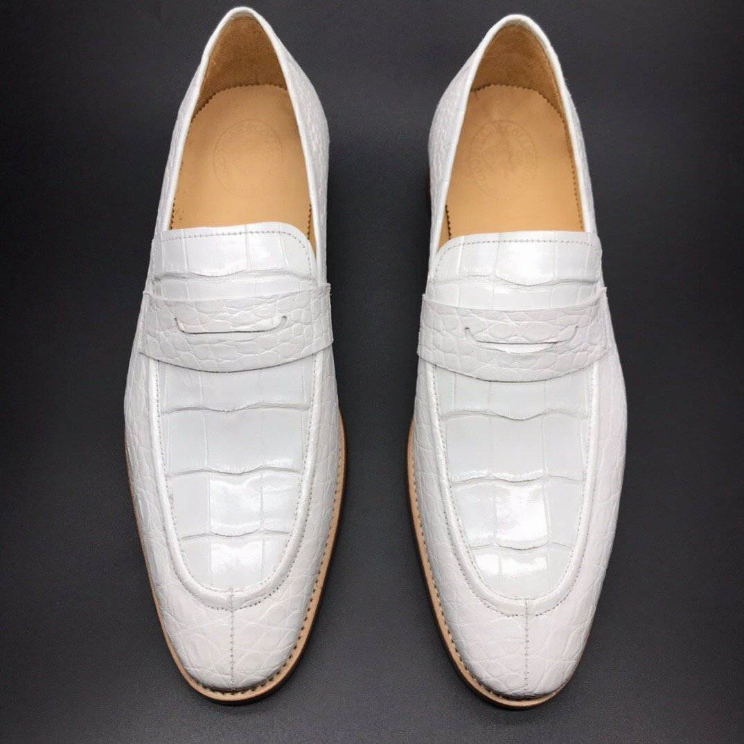 Crocodile Shoes Genuine Crocodile Leather Mens Penny Loafers Dress Shoes White Kendall Jenner Loafers