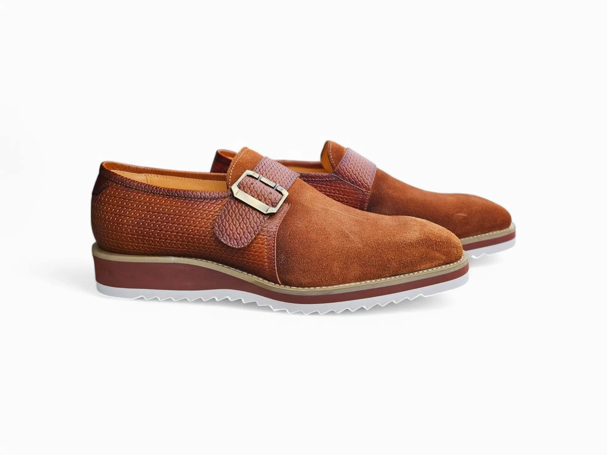 Suede Buckle Monk Strap Shoe Brogue Boots Commando Sole