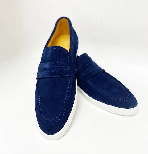 Suede Slip On Loafer Blue Woven Leather Slip Ons