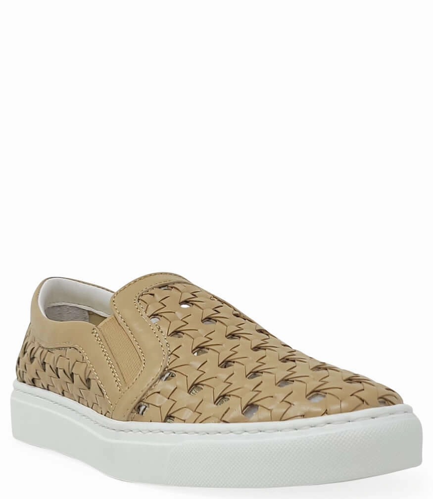 Slip-on Loafers Casual Beige Leather Woven Sneaker
