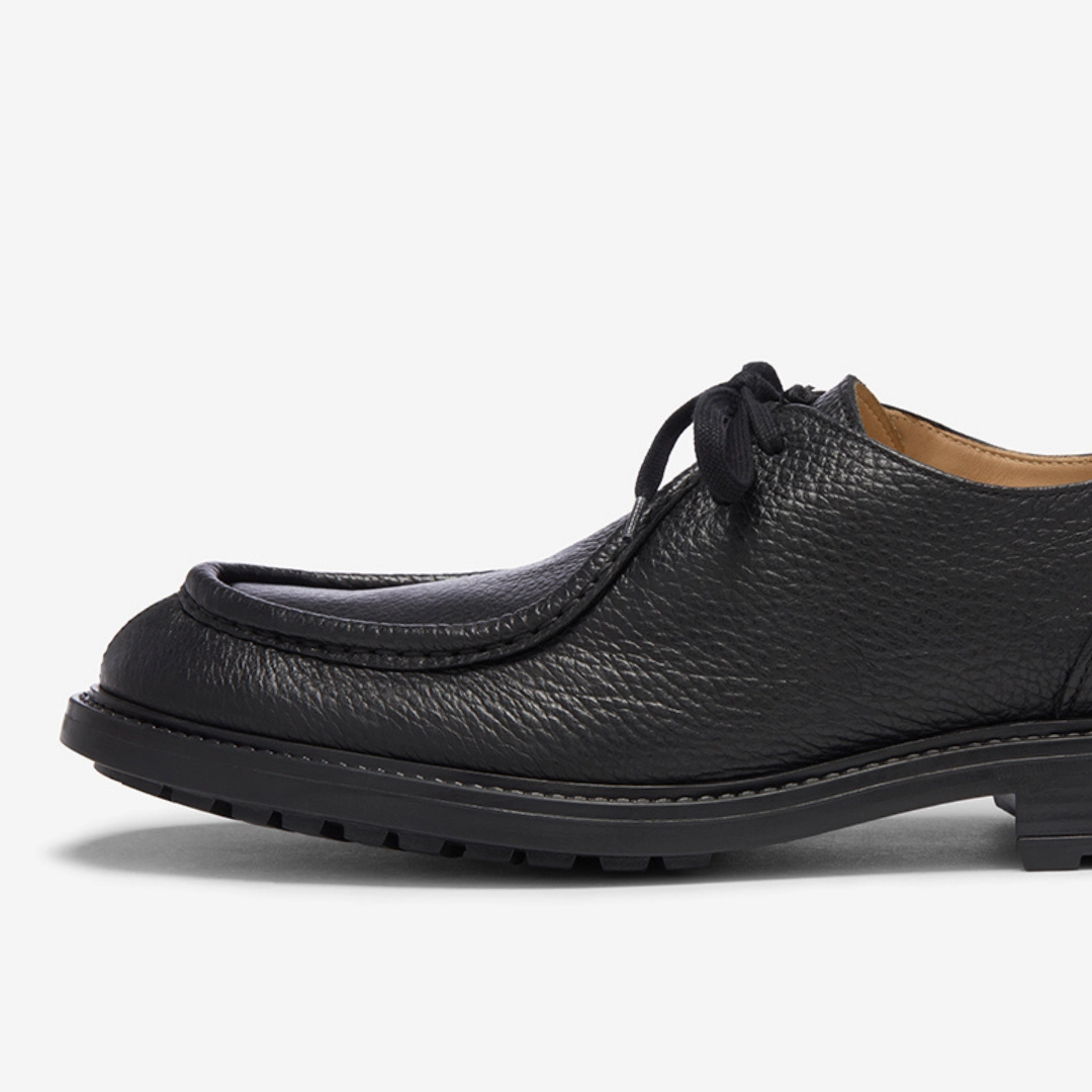 Non Slip Lace Up Shoe Men's Black Pebbled Leather Tuscan Moc Boot