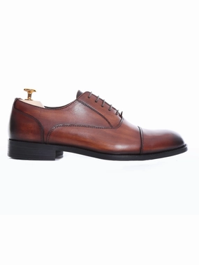 Oxford Cap Toe - Cognac Tan Lace Up (Hand Painted Patina) Bass Oxfords