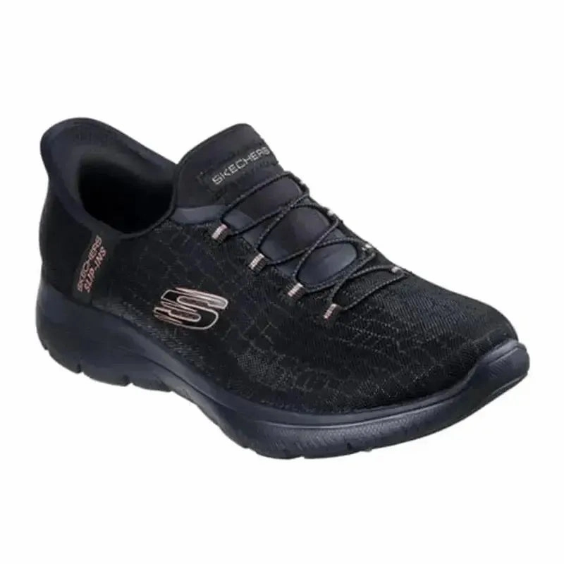 Skechers Summits Slip On Sneaker - Black Gold Ladies Fl