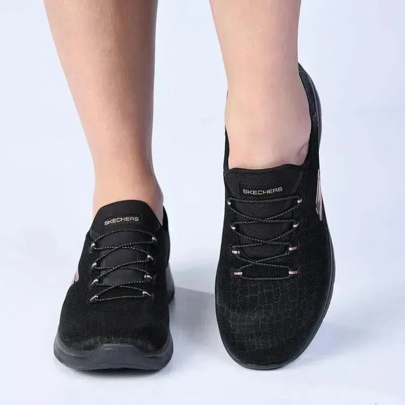 Skechers Summits Slip On Sneaker - Black Gold Leather Slip On Shoes Casual