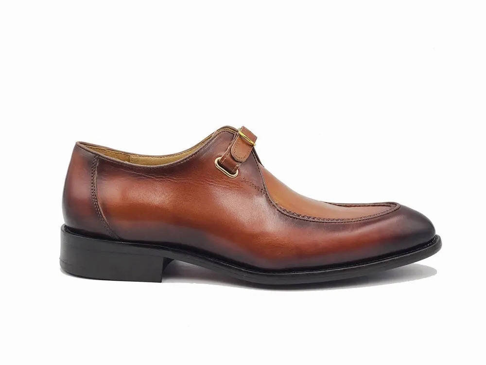 Burnished Moc Toe Single Monk Loafer Ladies Heeled Brogues