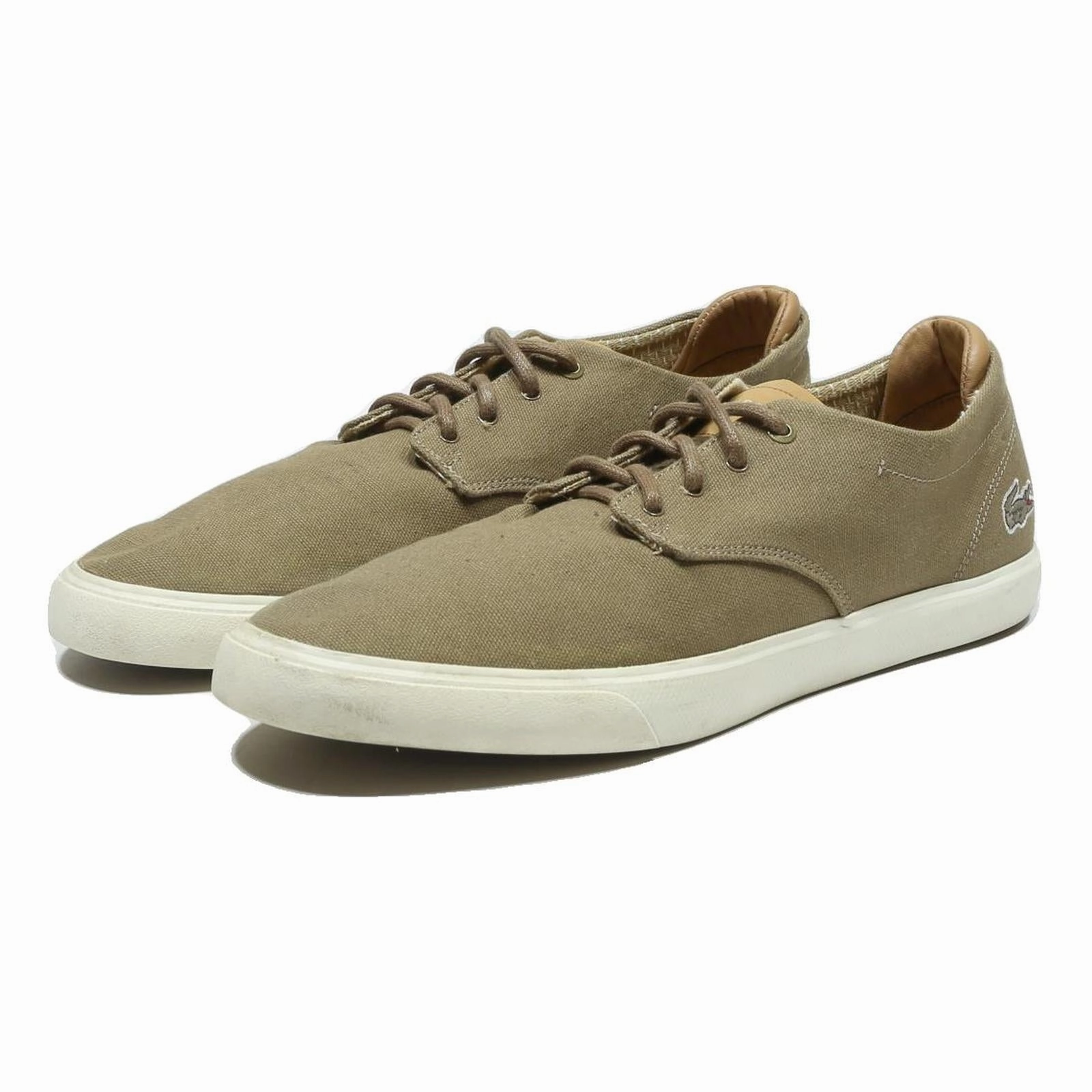 LACOSTE Lerond Mens Lace-Up Trainers Beige Canvas UK 8.5 Casual Footwear Tennis Shoes Size 4