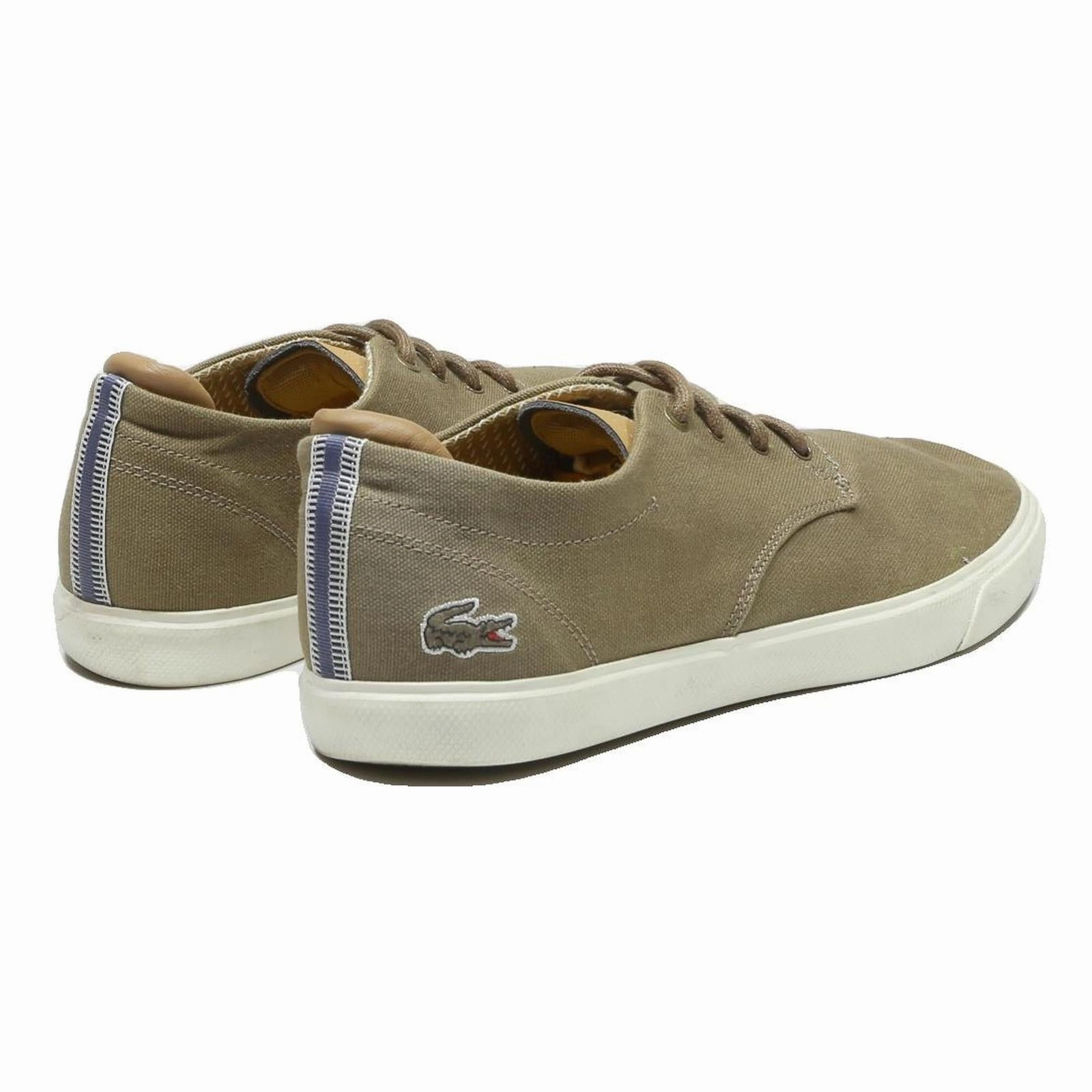 LACOSTE Lerond Mens Lace-Up Trainers Beige Canvas UK 8.5 Casual Footwear Slip On Tennis Shoes With No Back