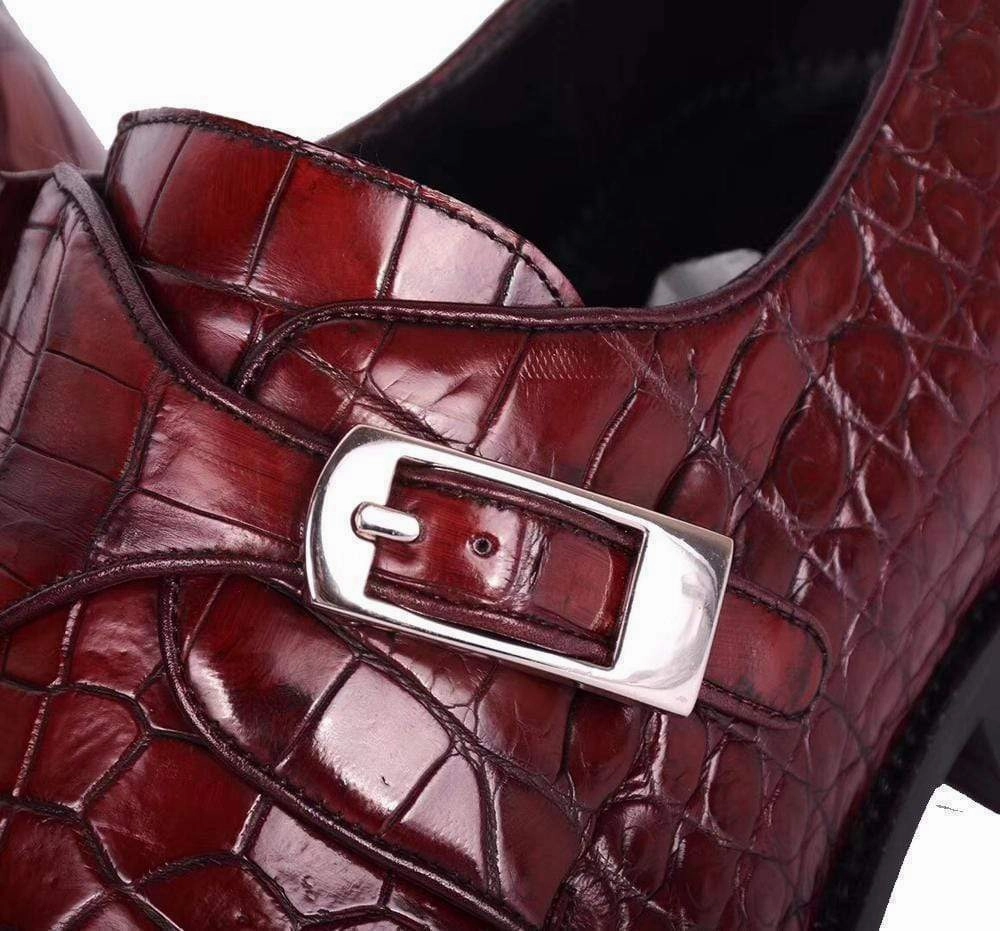 Not Brogues Kingsman Crocodile Shoes Crocodile  Leather  Man Handmade Mens Dress shoes, Mens Monk Shoes, Mens Formal Shoes,Brushed Red