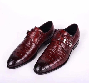 Aeyde Leather Brogues Crocodile Shoes Crocodile  Leather  Man Handmade Mens Dress shoes, Mens Monk Shoes, Mens Formal Shoes,Brushed Red