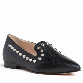 Classic Slip On Loafers Celeste Loafer Black Pebbled Leather Studded Slip On Italy